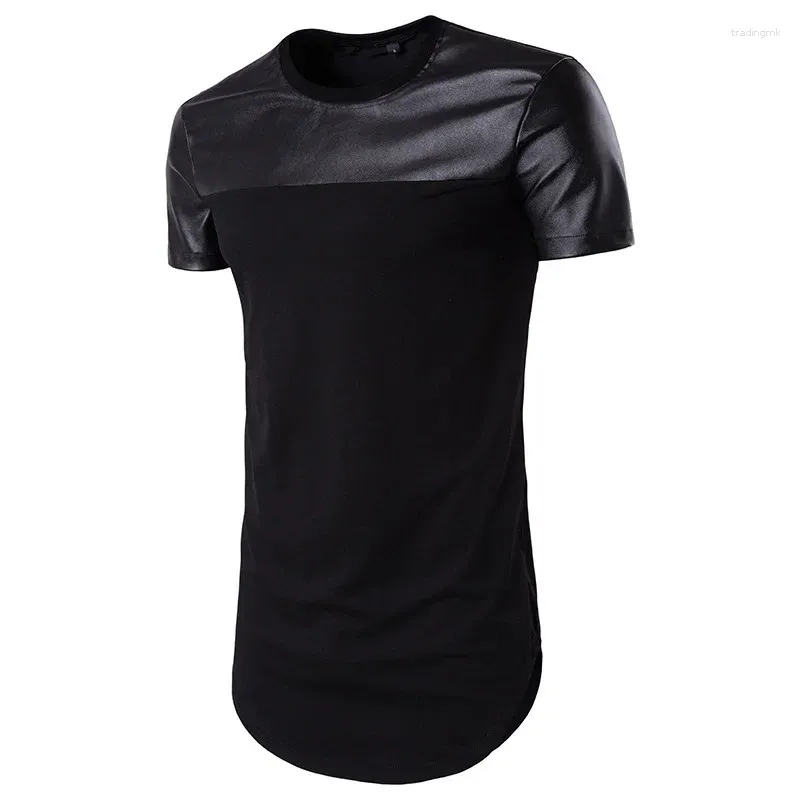 T-shirts pour hommes été garçons T-shirt en cuir noir à manches courtes hauts T-shirt hommes chemise décontractée surdimensionné Patchwork coton T-shirt Xxl