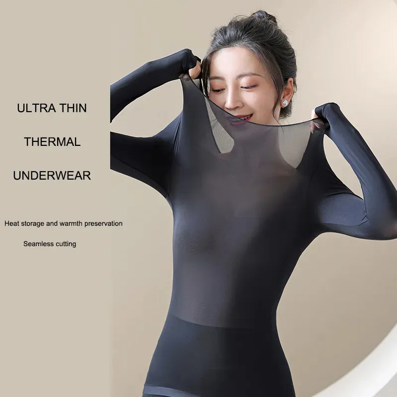 Sous-vêtements thermiques pour femmes sous-vêtements thermiques sans couture femmes deux pièces ensemble vêtements d'hiver pour femmes Ultra-mince hiver température constante hauts thermiques ensemble 231211