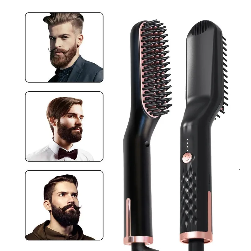 Lisseurs à cheveux 3 en 1 barbe cheveux brosse à lisser peigne chauffant hommes barbe multifonctionnel lisseur céramique chaleur peigne rapide cheveux Styler 231211