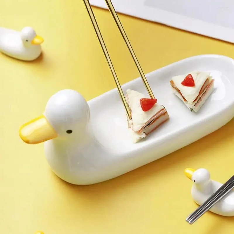 Duck Shape Ceramic Chopsticks Holder Set Anti Slip Kitchen Table Rest