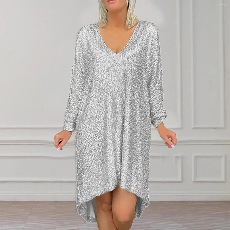 Casual Dresses Sequin Dress For Women Plus-size Long Sleeve Crewneck Sparkly Glitter Mini Elegant Wedding Cocktail Causal