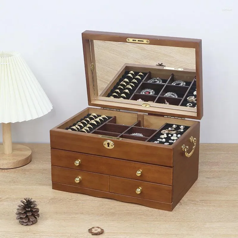 Biżuteria torebki duże luksusowe drewniane pudełko drewniane drewniane organizator Naszyjnik Pierścień wisiorek Bransoletka