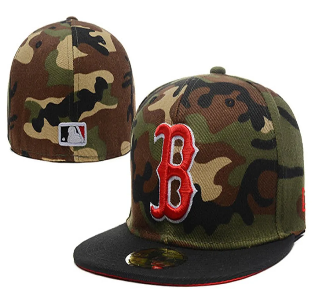 One Piece Classic Red Sox Fitted Hats Camo Top With Black Brim Team Logo Baseball Closed Caps For Men and Women6081668