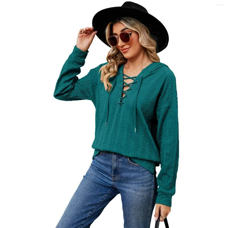 Sudaderas con capucha para mujer, suéter informal de manga larga de Color sólido con capucha, sudadera de calle de tendencia de otoño/invierno, Top Sexy con cordones S-XXL 2023