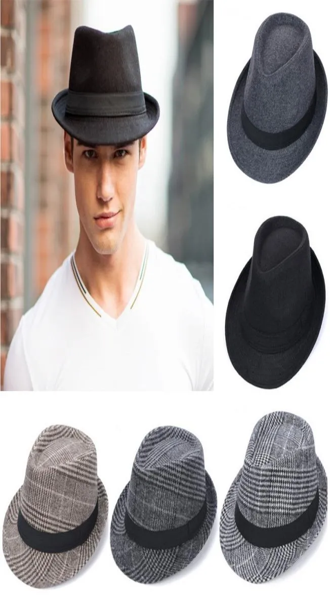 Unisex wełna poczuła fedora czapkę z zespołem klasycznym solidnym jazazowym kościele czapki Panama Bowler Brim Caps for Gentleman2453379