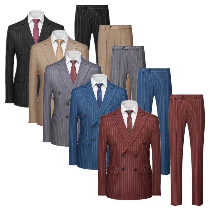 Ternos masculinos Blazers Marca Homens Vestido Formal Terno Listrado 3 Peça Preto Cinza Moda Negócios Social Festa de Casamento Duplo Breasted Smoking Set 231211