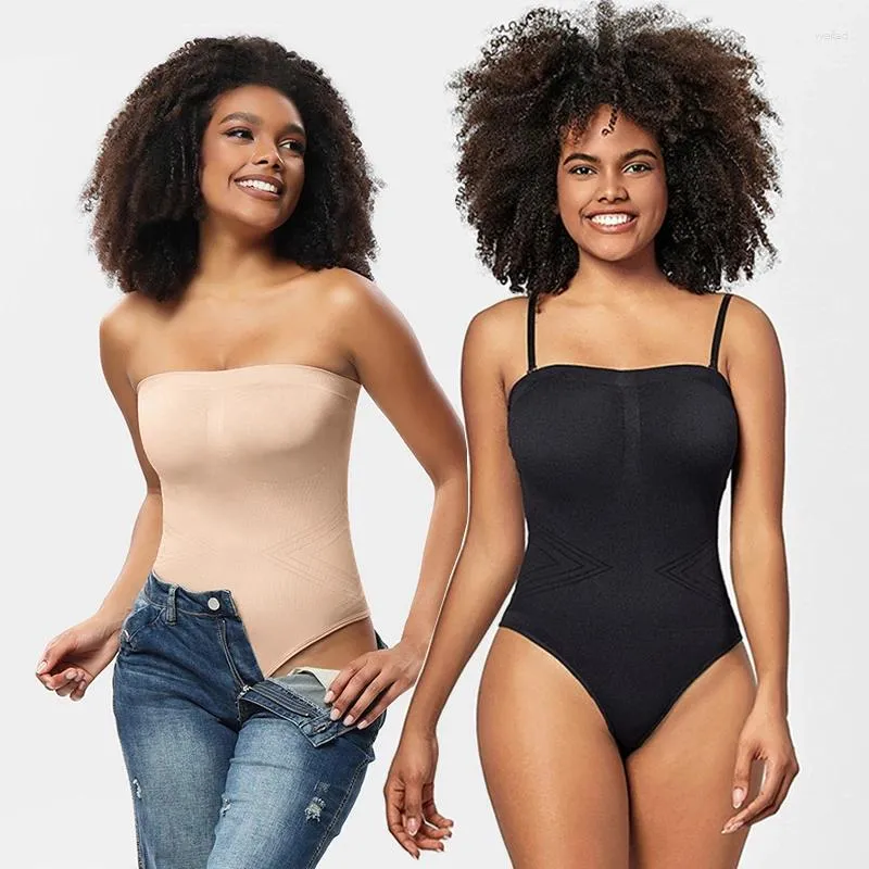 Kadın şekillendiricileri kesintisiz tam vücut şekillendirici askısız bodysuit karın kontrol shapewear tanga açık kasık çıkarılabilir omuz kayışı korse cami