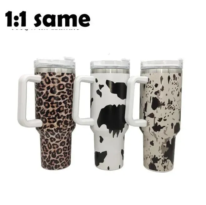 40oz Stainless Steel Tumblers Cups With Lids And Straw Cheetah Cow Print Leopard Heat Preservation Travel Car Mugs Large Capacity Water Bottles u1211
