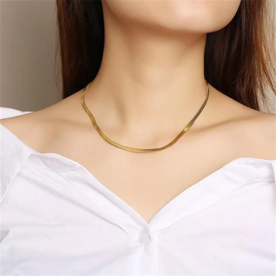 Aço inoxidável plana cobra corrente colar feminino ajustável gargantilhas colares prata cor ouro 4mm largura 28 36 8 5 c236j