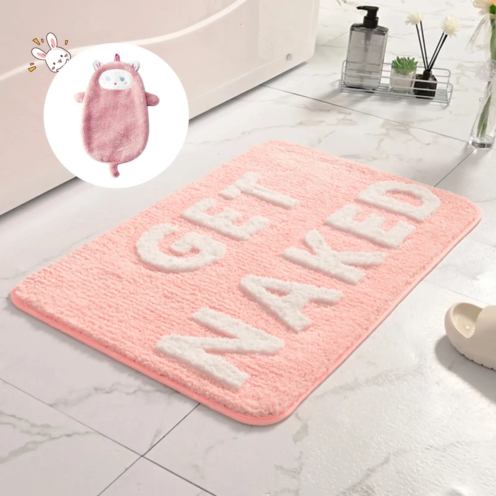 Carpets Get Naked Bath MatCute Pink Bathroom RugsSoft Microfiber and Absorbent Funny Mats32" x 20"with 1 Cute Hand Towels 231211