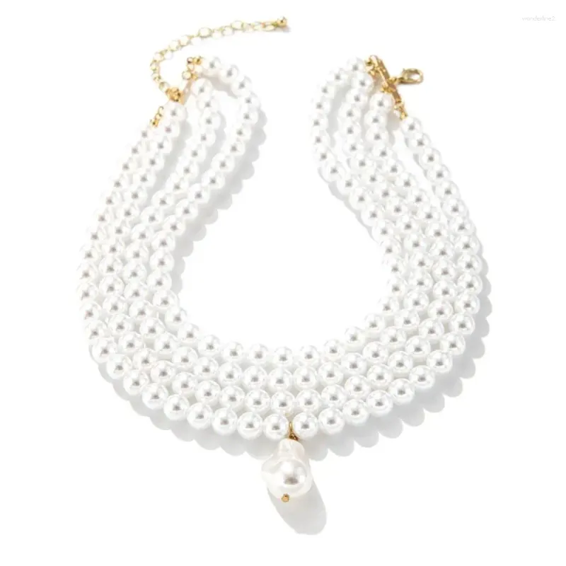Kedjor Bröllopspärllegering Multilayers smycken Tillbehör Koreansk stil Choker Kvinnor Halsband oregelbundna Pearls Pendant