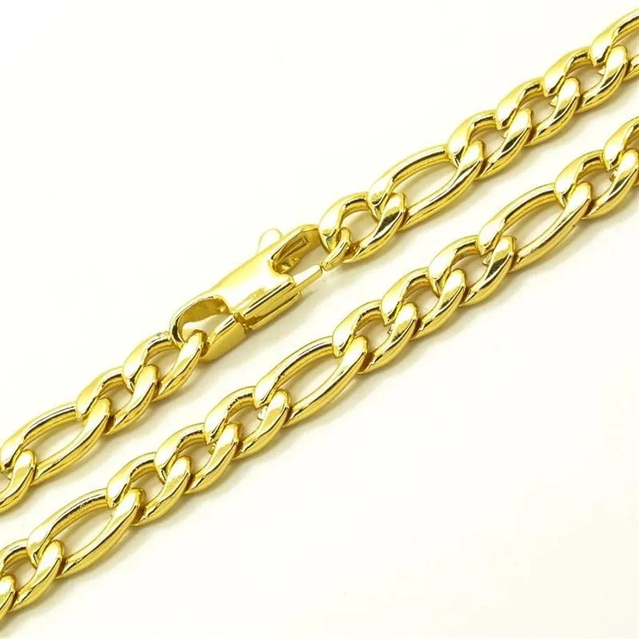 Chaînes plaquées collier en or 18 carats 6 mm de largeur pour hommes masculins femmes bijoux de mode en acier inoxydable chaîne Figaro 20 ''-36278L