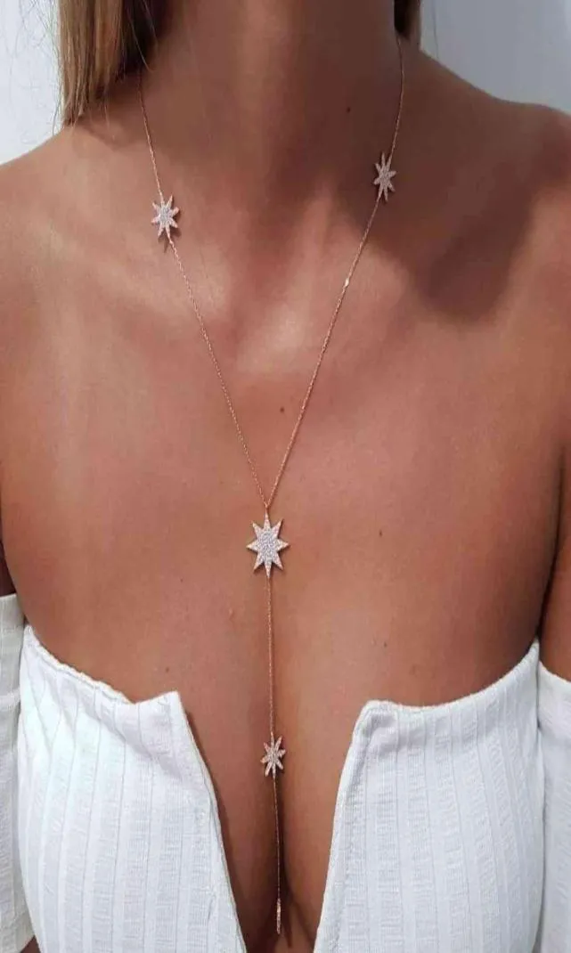 Стильное сексуальное длинное ожерелье в форме звезды с подвеской Y-образной формы для женщин, женское свадебное ожерелье на крошечной цепочке золотого, серебряного цвета, Y-образное ожерелье 2111237569965
