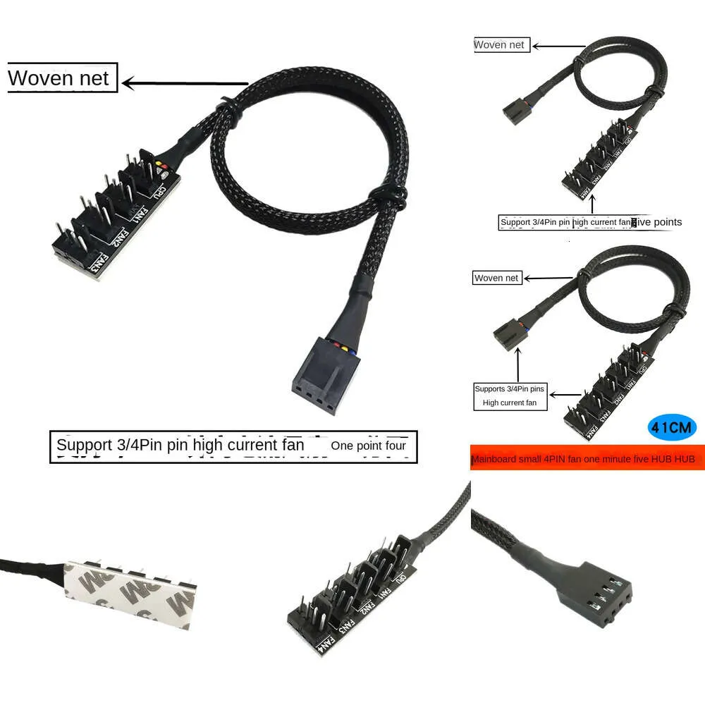 Nya bärbara datoradaptrar laddare PWM Fan Hub PC CPU Cooling 4/3pin fläkt Kabelkabelnavadapter Sleeved Case Splitter för datorkylare fodral 1 till 5 (40 cm)