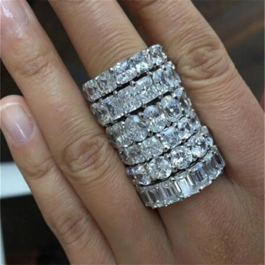 Vecalon ręcznie robiony pierścionek Eternity Band 925 srebrny bijou diamond cZ obiecuje obrączki dla kobiet party dla kobiet prezent biżuterii 3442