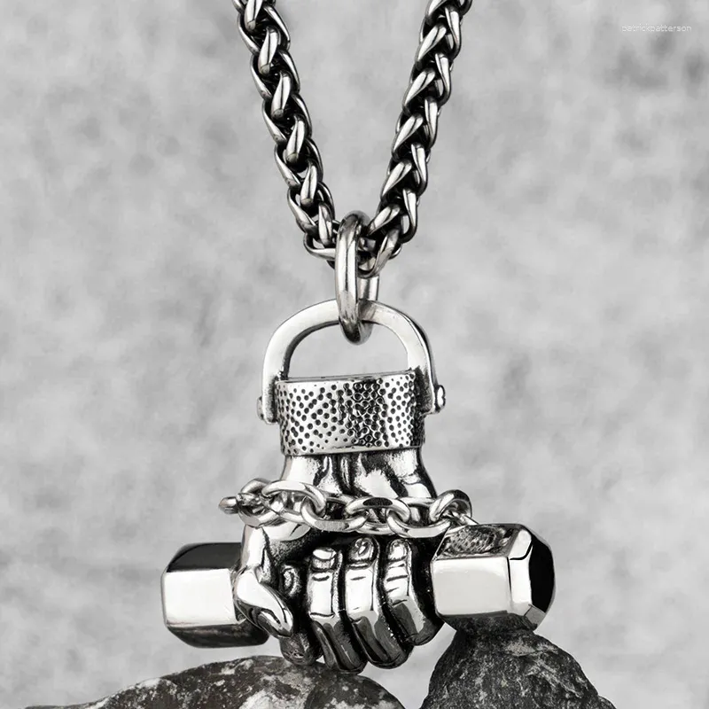 Pendant Necklaces High Quality Fist Dumbbell Stainless Steel Necklace For Men Fashion Fitness Jewelry
