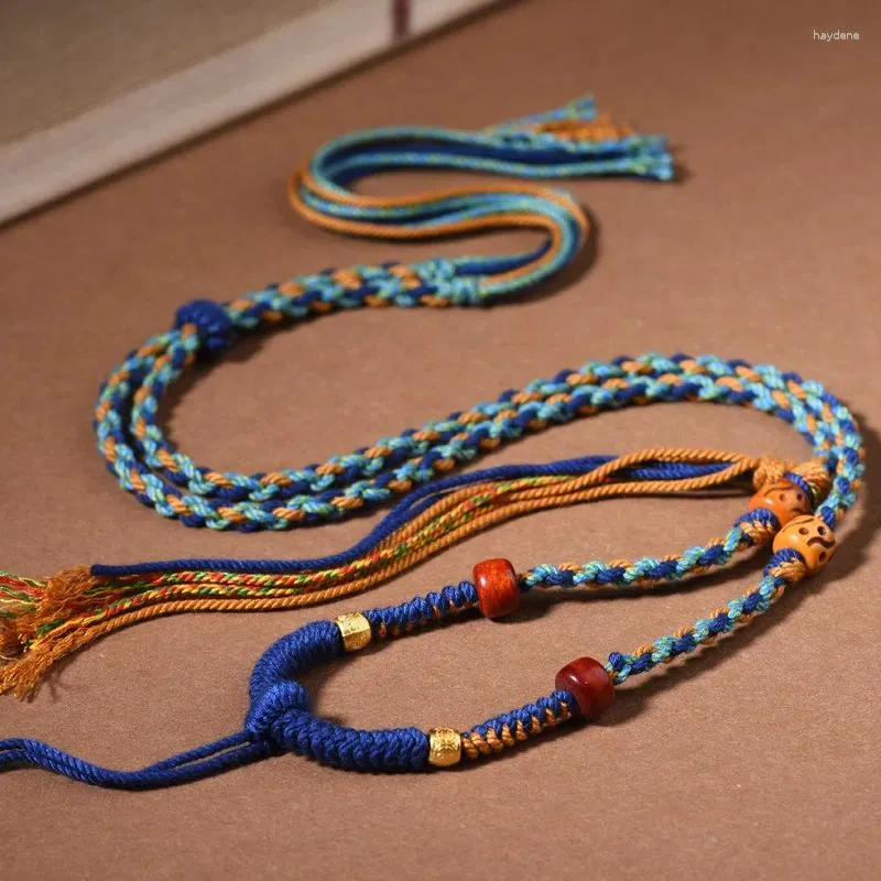 ペンダントネックレスチベットのネックレスロープ手織り塗り綿の糸編組タンカビーズプレイビワックスジュエリー