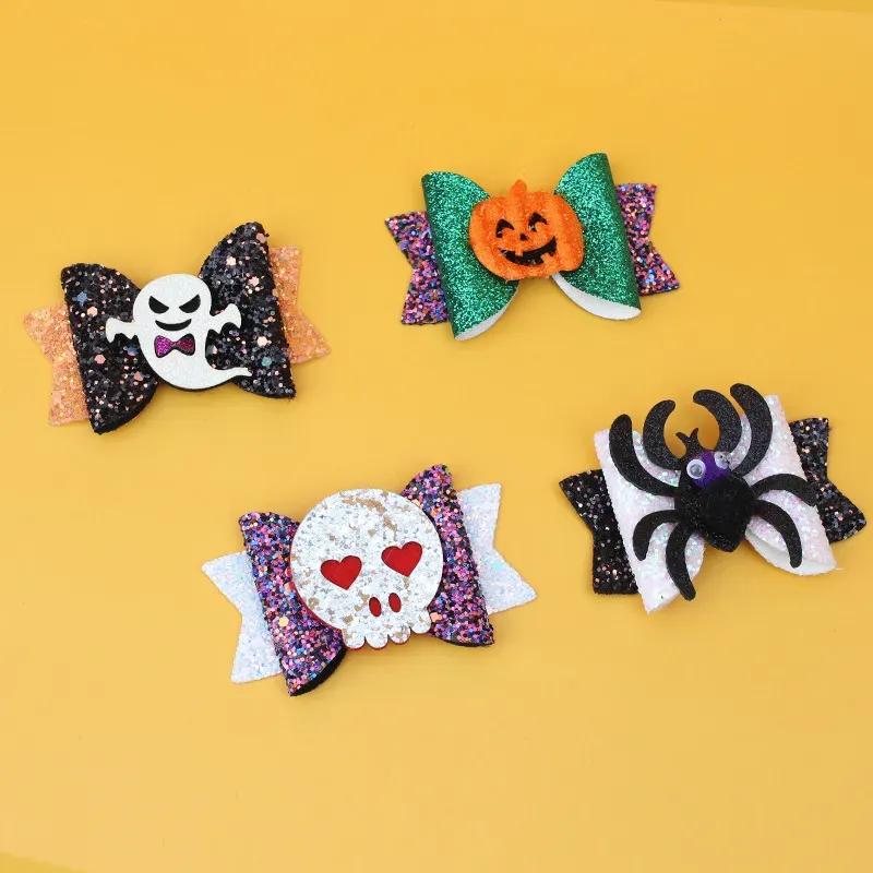 Halloween Hair Accessory Baby Girl Hair Clips Pumpkin Barrettes Hairpin Hair Bow Head Accessories Sequin Spider Ghost For Funy Party M2731