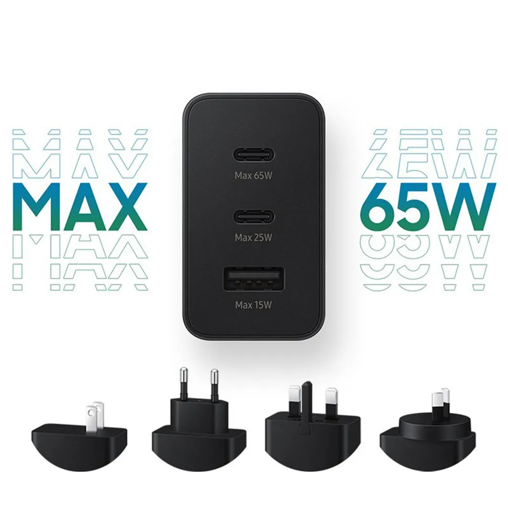 GaN Fast Charge 3 Ports Chargeurs de téléphone 65W Max Adaptateur de chargeur rapide USB-C PD 25W 15W Type-C Chargeur QC3.0 Charge rapide pour iPhone 15 14 13 12 Samsung Xiaomi