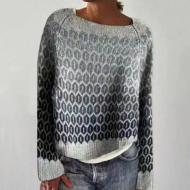 Women's Sweaters 5XL Retro Pattern Print Jacquard Sweater Women Casual Crew Collar Knitwear Tops Autumn Winter Long Sleeve Warm Pullover Harajuku 231211