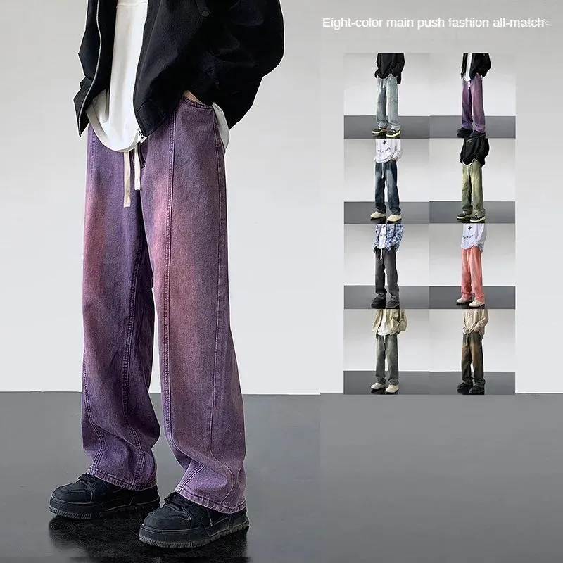 Мужские джинсы 8 цветов 2023 Осенняя модная тенденция Допаминовая одежда Прямой свободный крой для мужчин