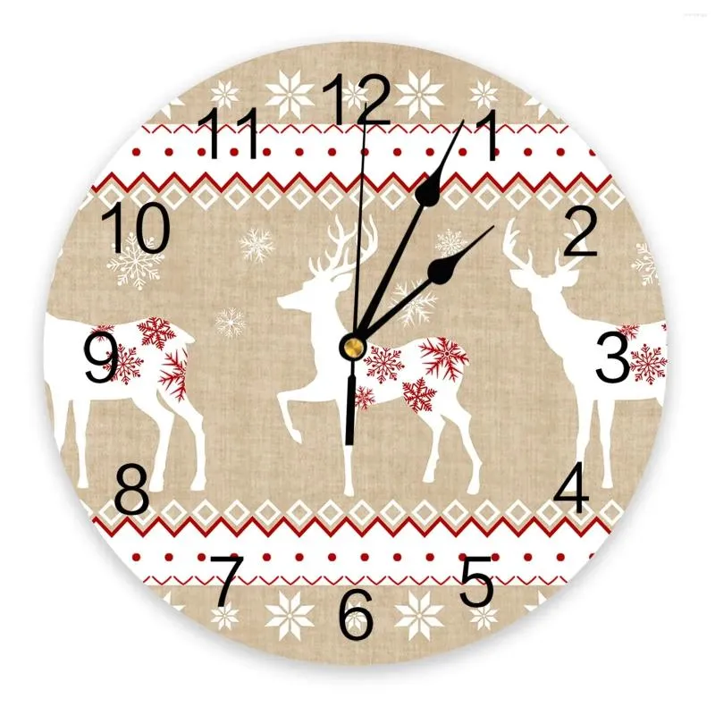 Wall Clocks Christmas Winter Elk Snowflakes Vintage Large Kids Room Silent Watch Office Decor 10 Inch Hanging Gift