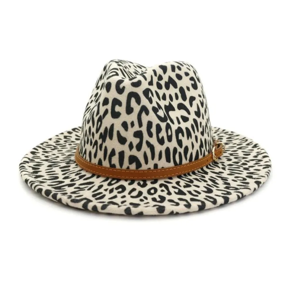 Sombreros Fedora con estampado de leopardo de invierno para mujer, sombreros Fedora de fieltro de lana de ala ancha plana a la moda para hombres, Top gótico de leopardo Vintage Wedd5357465