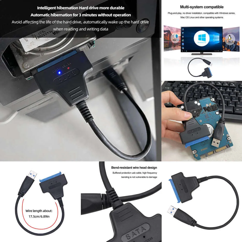 Novo cabo adaptador de disco rígido sata para usb 3.0 de até 6gbps, suporte plug and play para série windows para 2.5 Polegada hdd ssd