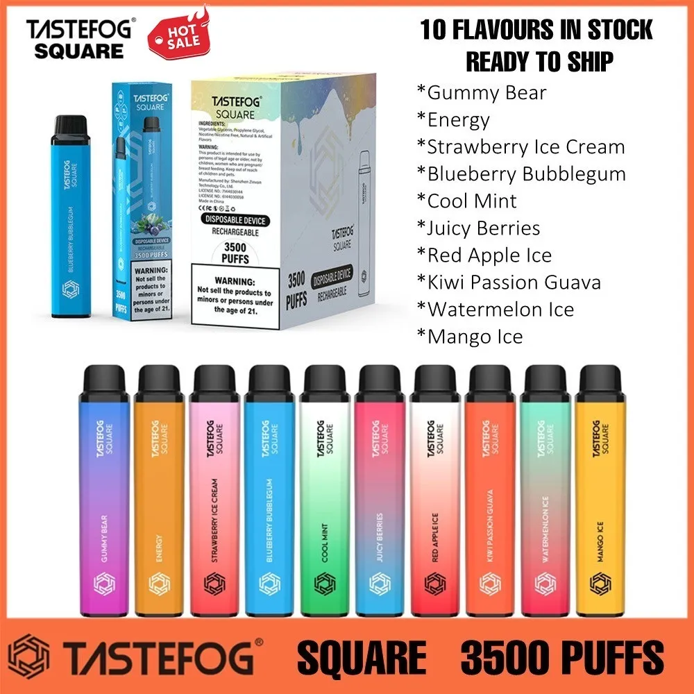 Tastefog Square 3500 퍼프 일회용 vape elf bars 2% 650 mah 충전식 vapes e lux 일회용 전자 담배