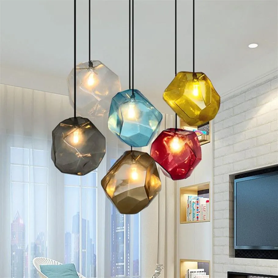 Simple Stone Glass Pendant Light Colorful Indoor G4 LED Lamp Restaurang Matsal Bar Cafe Shop Lighting Fixture AC110-2652518