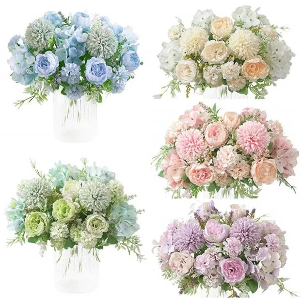 Bouquet di fiori di ortensia di peonia di seta 7 forchette garofani di plastica realistici artificiali peonie fiore di ortensia festa di nozze casa G6662611