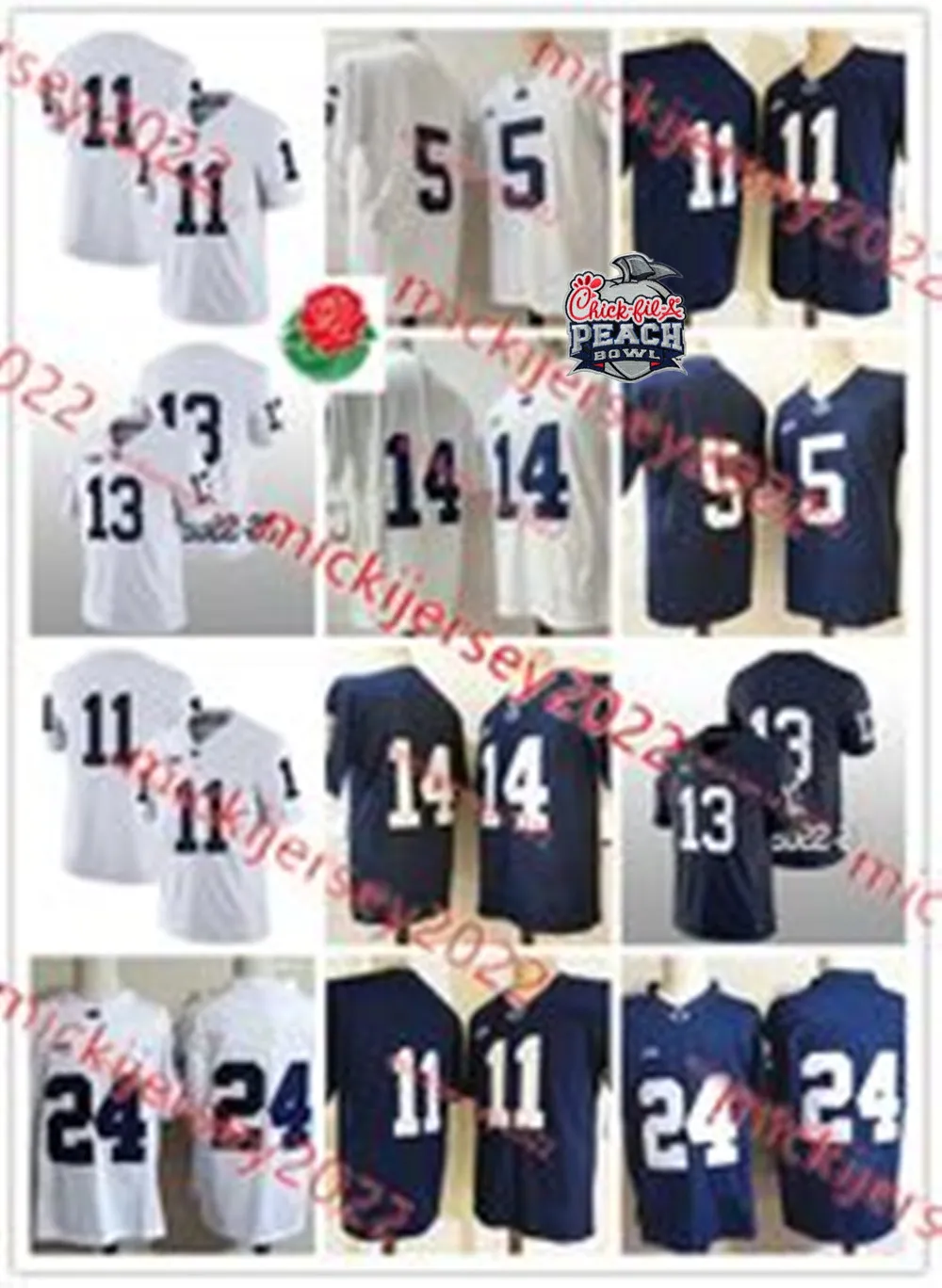 Mitchell Tinsley Christian Veililux P2024 Peach Bowl Enn State Football Jersey 24 Key -Vone Lee 13 Ellis Brooks Daniel George Penn State Nittany Lions Jerseys