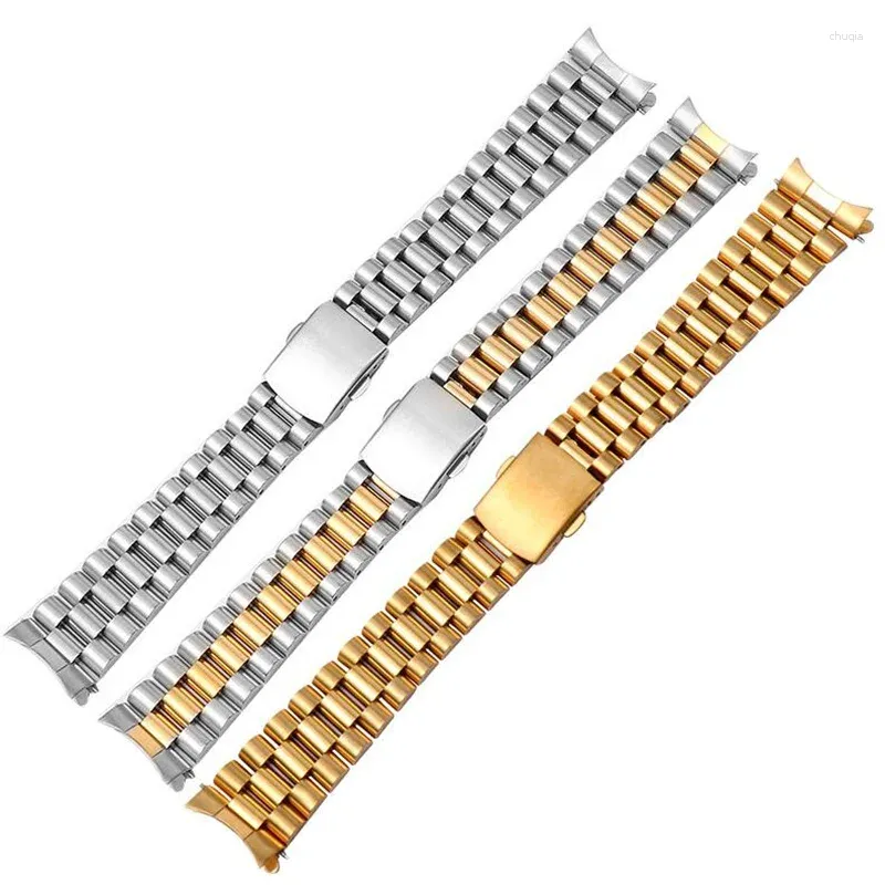 Watch Bands Classic Curved End Stainless Steel Watchband 18mm 20mm 22mm Silver Gold Solid Link Bracelet Fit For RX