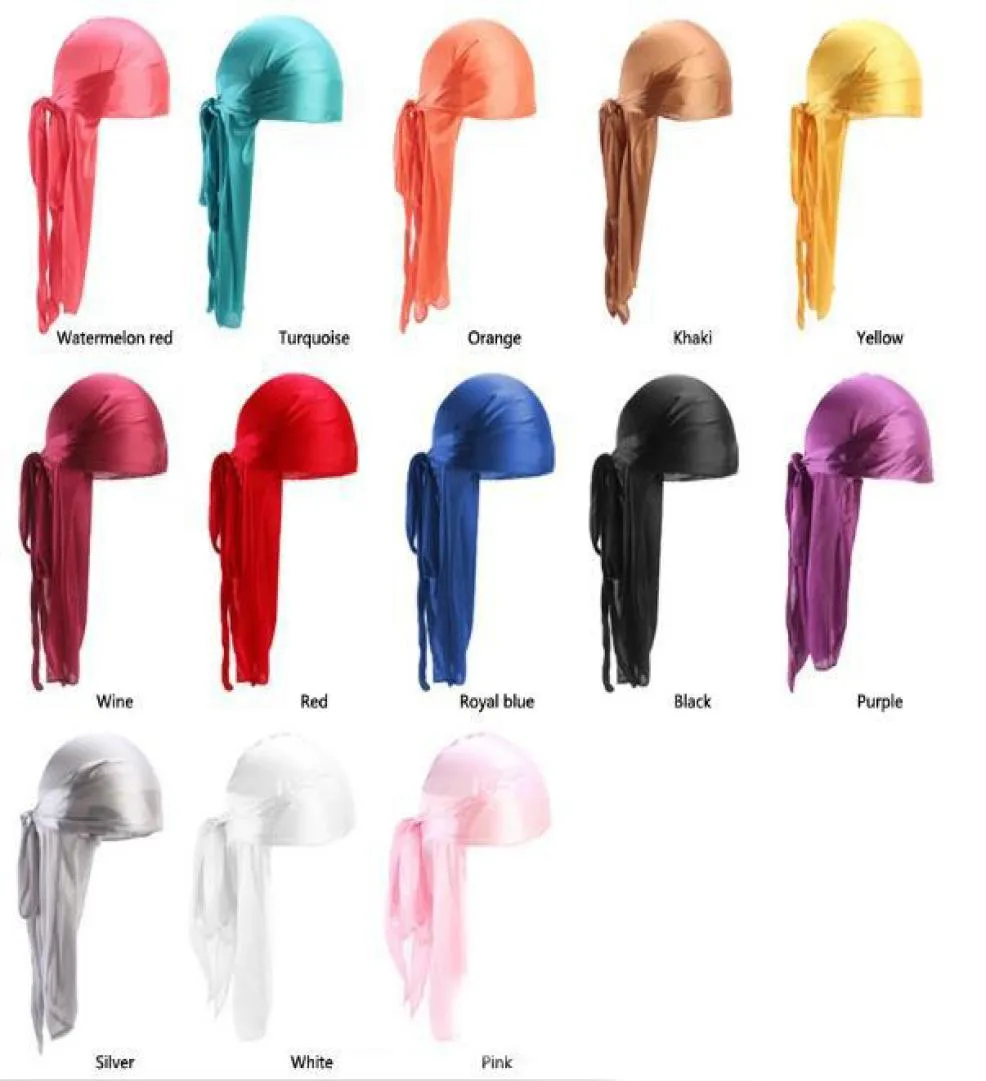 Fashion Men039S Satin Durags Bandana Turban Wigs Men Silky Durag huvudkläder Huvudband Pirate Hat Hårtillbehör2397031