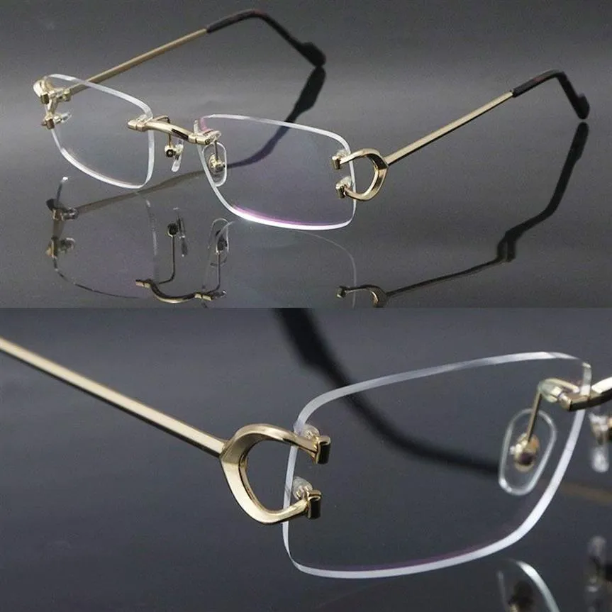 最新のファッションC装飾リムレスメタルフレーム近視眼科男性女性CT03440大きな四角い眼鏡男性18Kゴールド293K