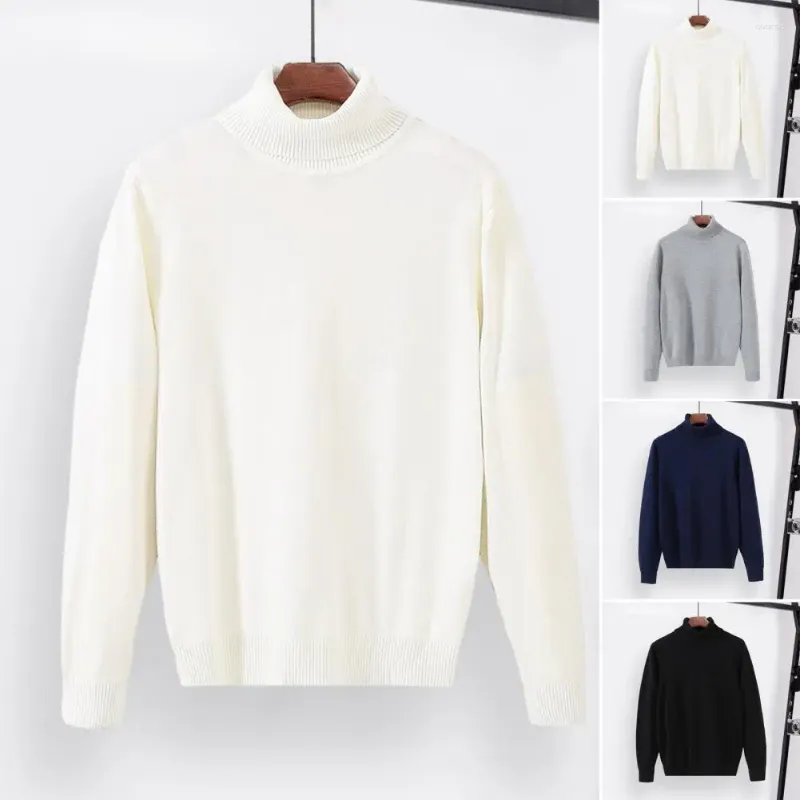 Men's Sweaters Men Elastic Hem Sweater Stylish Turtleneck Solid Color Knitwear For Autumn Winter High Neck Pullover Foreign