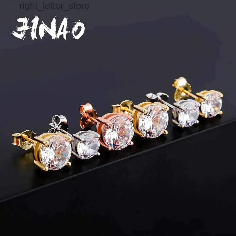 Ohrstecker JINAO 4,6,8 mm Rundschliff CZ Ohrstecker Gold 925 Sterling Silber Schmuck Hip Hop Mode Iced Out Zirkonia für Frauen YQ231211