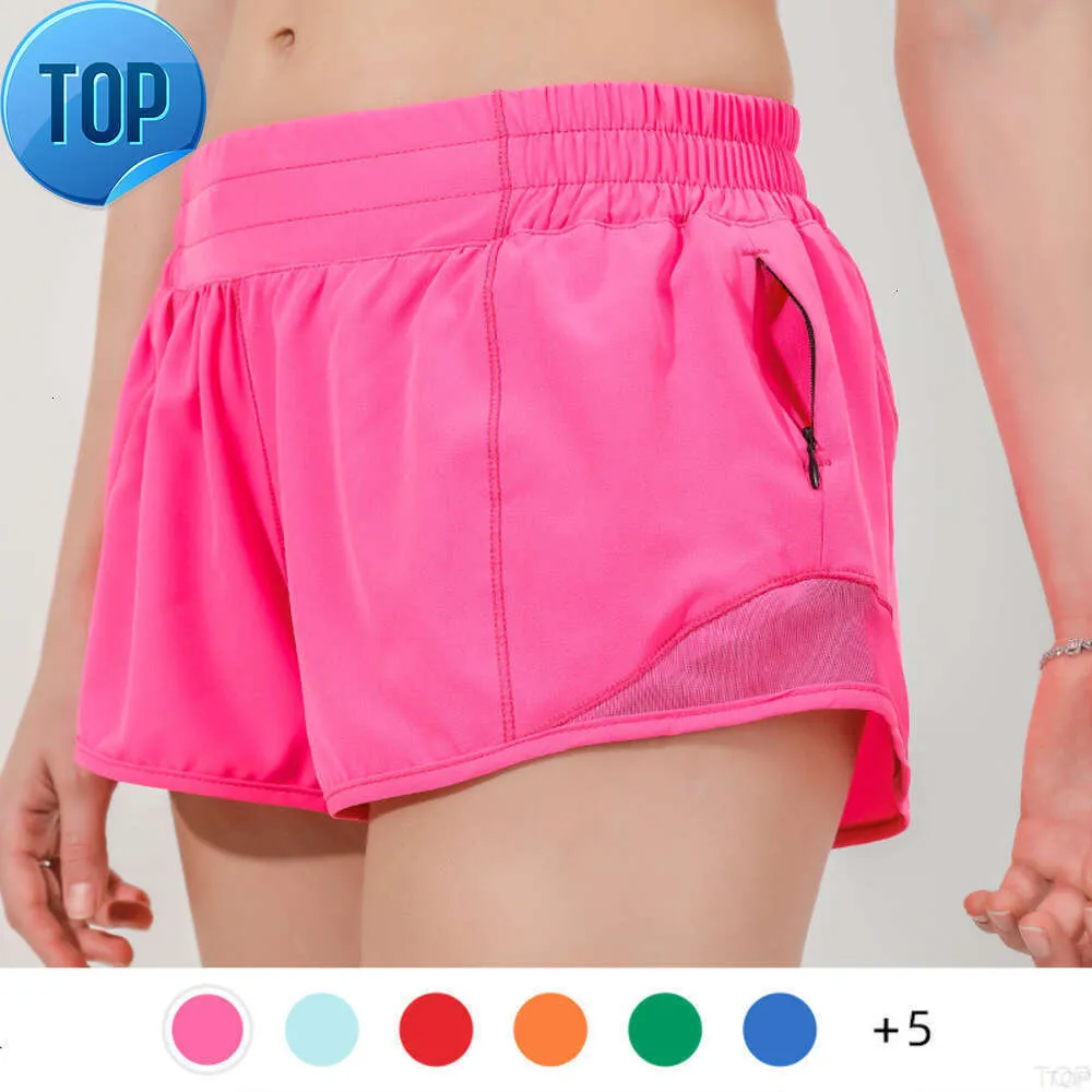 lu-16 Faixa de verão que 2,5 polegadas Hotty Hot Shorts soltos respiráveis de secagem rápida esportes femininos calças de ioga saia versátil casual bolso lateral academia un