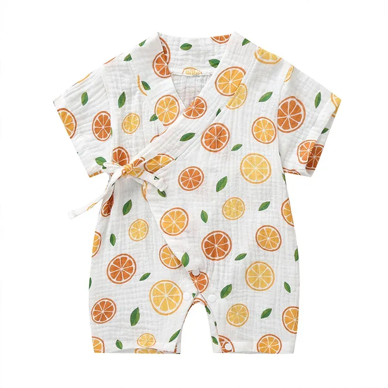 INS Newborn Jumpsuit Clothing Infants Short Sleeve Cartoon print Muslin Cotton Rompers Baby Boy Girl Clothes Sleepwear 5 Styles M2519