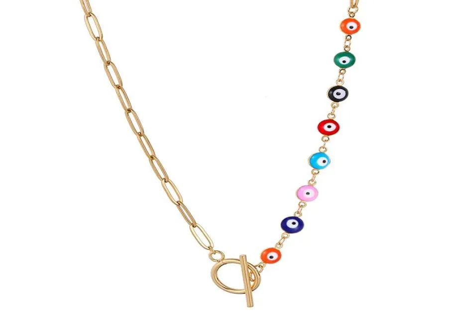 Chaînes 2021 Vintage coloré oeil trombone chaîne collier femmes simple bascule fermoir mélange pour bijoux cadeau 1227994