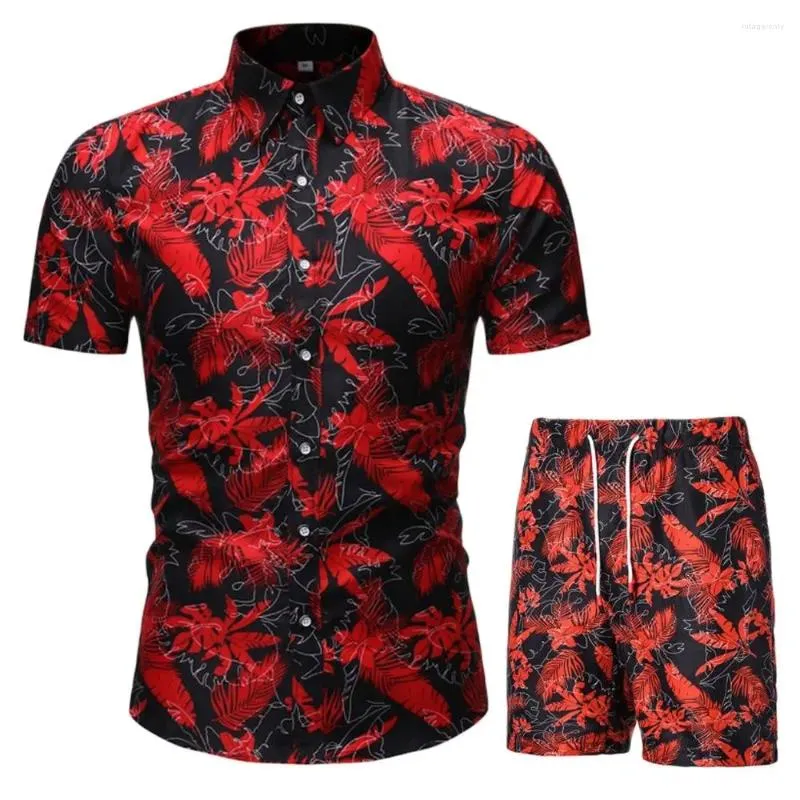 Herrspårspualiteter plus storlek 4xl 5xl Bohemian Flower Print Två stycken Outfits Sexiga män kläder 2023 Single-Breasted Casual Summer Beach Mens