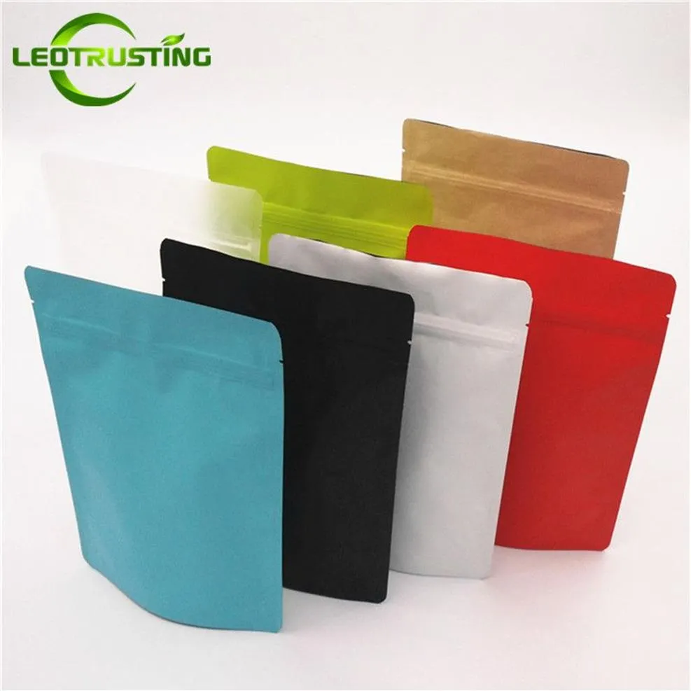 Leotrusting 50pcs debout sac à fermeture éclair en papier d'aluminium mat Doypack café moulu thé noix collations cuisine sacs de rangement d'épices Y1202212O