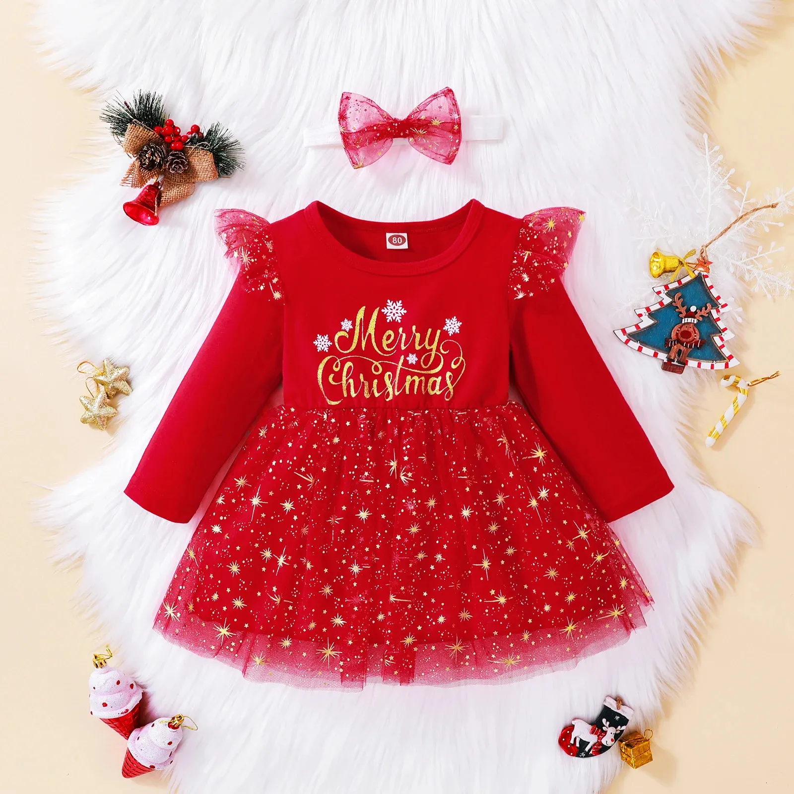 Abiti per ragazze Ma Baby 9M4Years Buon Natale Ragazza Abito rosso Bambino Infantile Tulle Lettera Tutu Festa di Natale Anno Costumi D01 231211