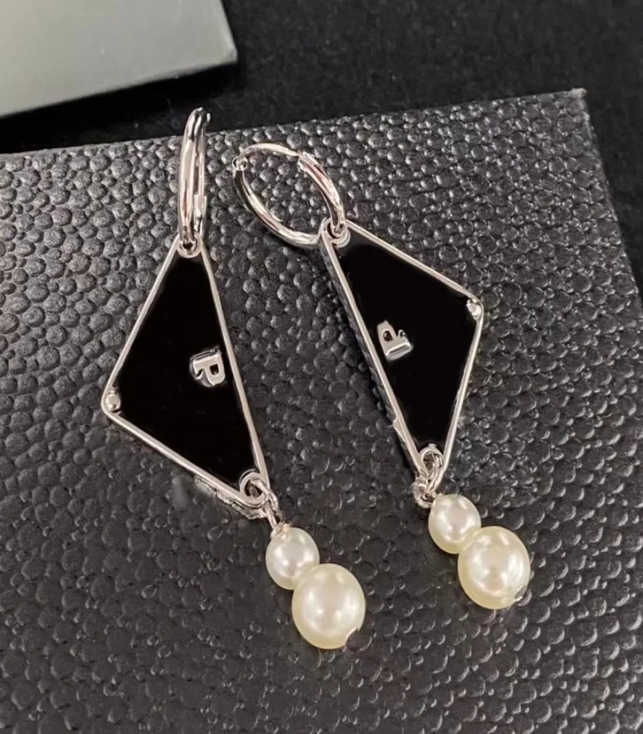 Boucles d'oreilles à breloques chic Triangle géométrique noir émail perle blanche boucles d'oreilles pendantes en argent 925 avec boîte cadeau dames fête anniversaire 1755207