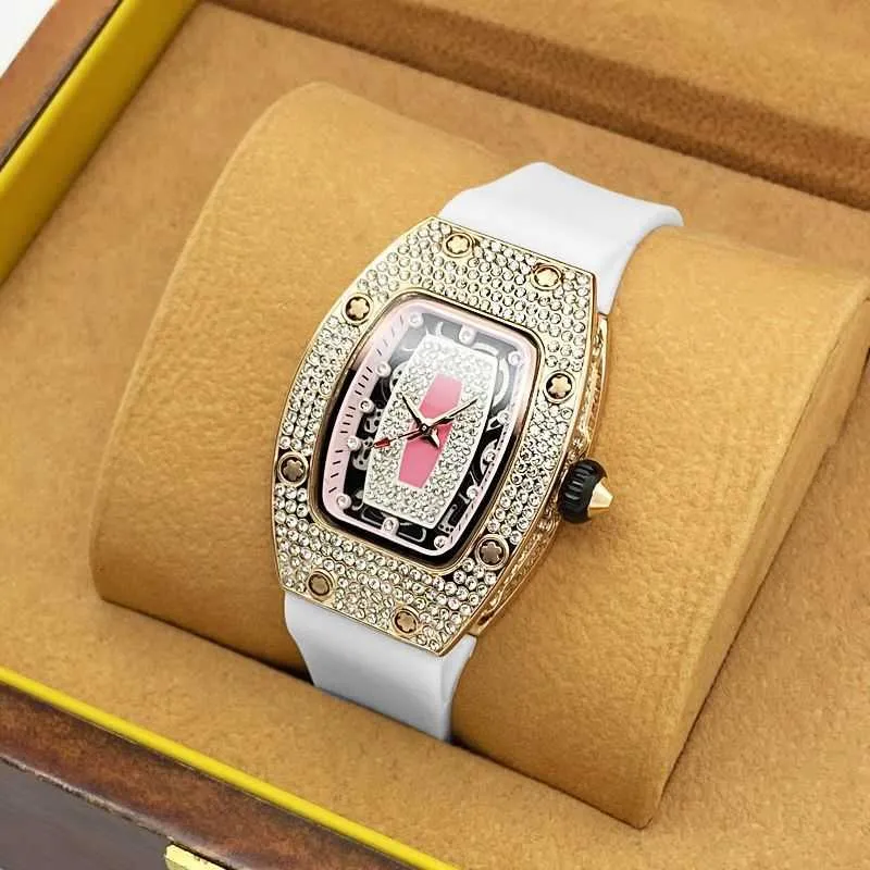 Роскошные часы Richardmill Richar*, женские, новинка 2024 года, с бриллиантовой лентой в форме бочонка, водонепроницаемые, с ночным свечением, изысканный тренд 79G5