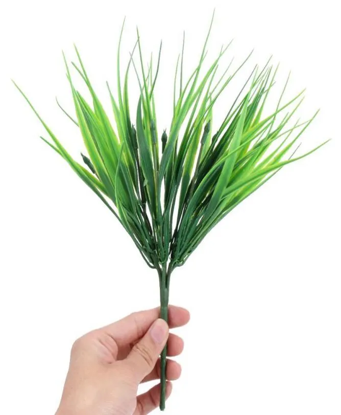 10Pcslot 7 Fork Artificial Green Plants Plastic Fresh Grass for Wedding Decoration Home Store Decoration Flowers Fake Plant8230427