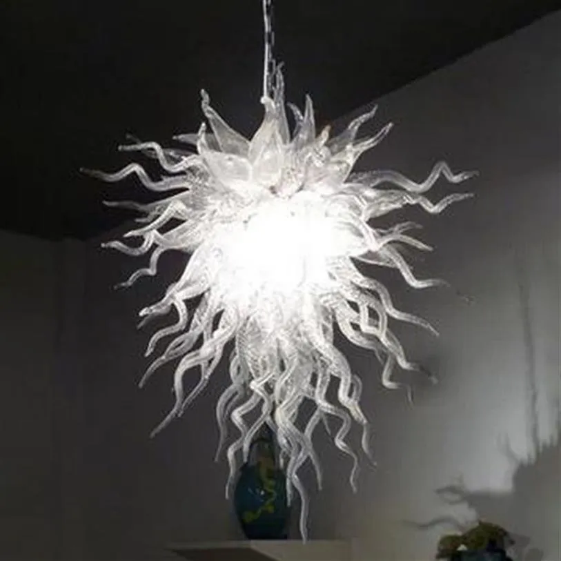 Lámpara Color blanco puro Luces de vidrio soplado a mano Candelabros de cristal 32 pulgadas CE UL LED Decoración Lámparas para el hogar Iluminación de araña 244W