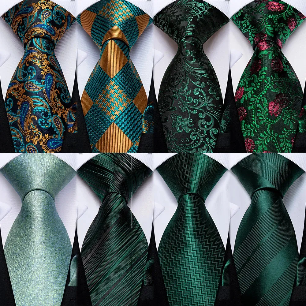 Neck Ties Gift Men Tie Teal Green Paisley Novelty Design Silk Wedding Tie for Men Handky cufflink Tie Set DiBanGu Party Business Fashion 231208