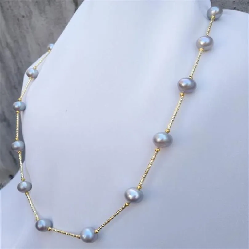 Good Buyer Prompt betalning värderad kund rekommenderas starkt 9-10 mm rund Natural South Sea Grey Pearl Necklace 19 2344