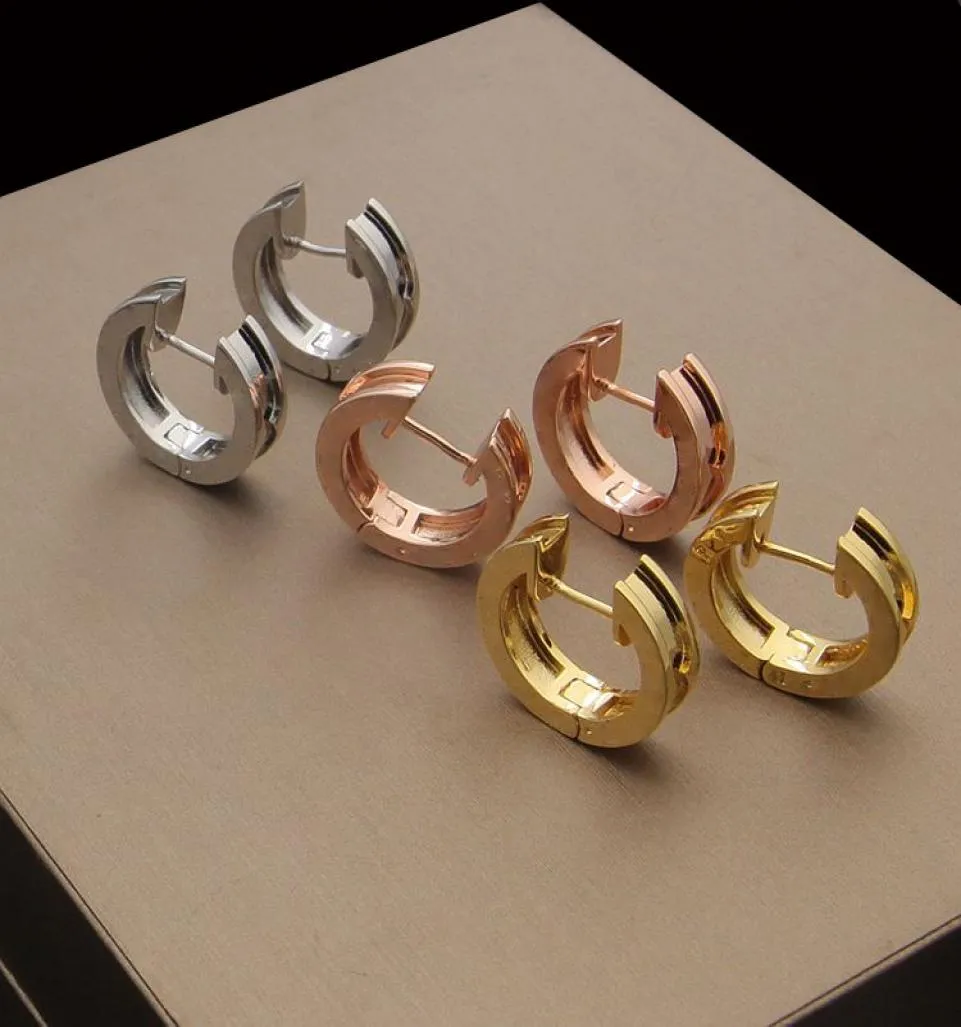 Stainless Steel B Letter Groove Gear rose gold silver Stud Earrings Couple Men039s and Women039s Earrings6475709